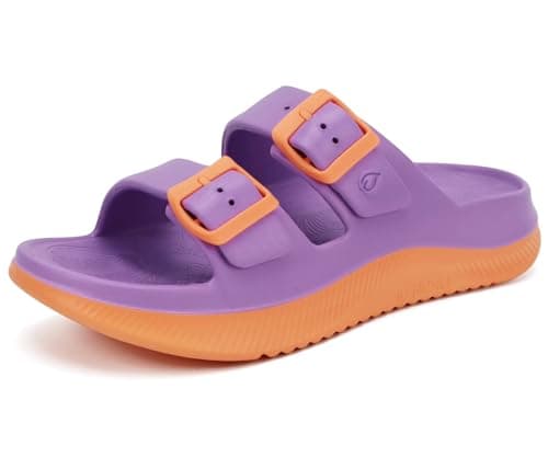 Image of ONCAI Womens Recovery Sandals 2026 with Arch Support Plantar Fasciitis Orthotic Adjustable Buckle Open Toe Thick Cushion Outdoor Sport Slides Athletic Comfort Rubber Soles Purple/Orange Size UK 7