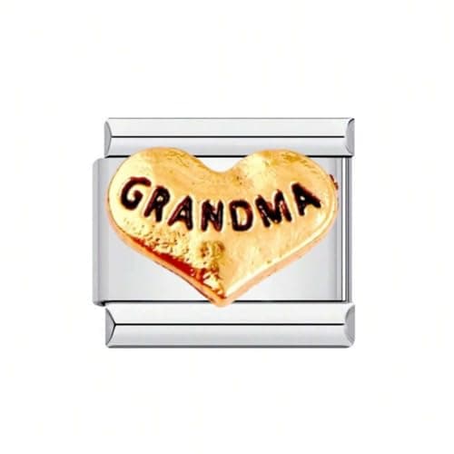 Image of Mon & Sons Grandma Gold Granddaughter Granny I Love You Heart Charm Silver Italian Link Stainless Steel Bracelet Charm Compatible With 9mm Bracelet