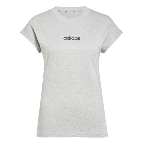 Image of adidas Women's Essentials Linear Cotton T-Shirt, Medium Grey Heather/Black, XXL
