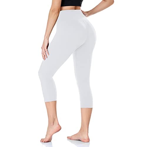 Image of ACTINPUT Capri Leggings for Women High Waisted Tummy Control 3/4 Length Leggings Sports Workout Gym Running Yoga Pants(1pc White,L-XL)