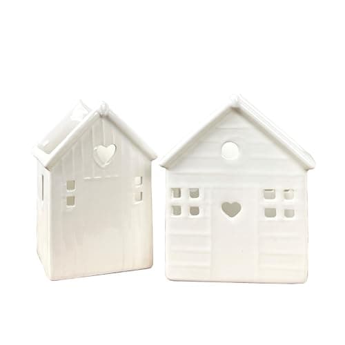 Image of Set of 2 Tea Light Candle Holders Nautical Beach Hut Shaped Ornaments for Living Room Home Decorations