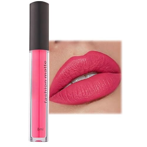 Image of Bright Pink Lipstick - Velvet Matte Liquid Lipstick, Waterproof Quick-Drying Non-Sticky Full-Coverage Lip Gloss, Long Lasting Matte Lipsticks for Women