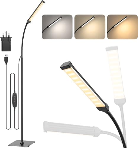 Image of iFalarila Floor Lamp, 120 LED 10 W, Standing Lamp with 3 Colours and 10 Brightnesses, Flexible Arm Floor Lamp for Living Room/Bedroom/Office