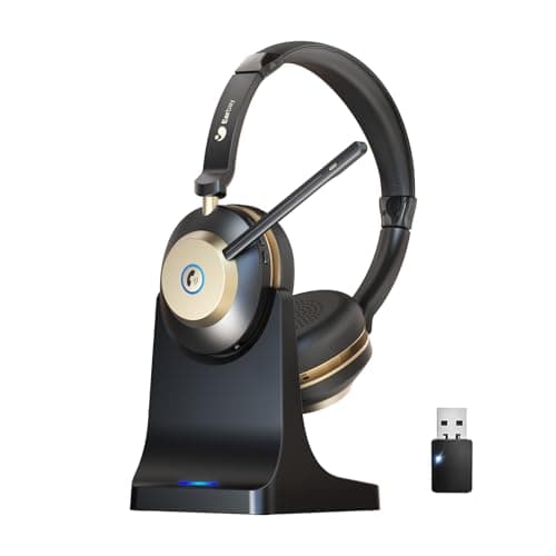 Image of Wireless Headset, Bluetooth Headset With Microphone Noise Canceling & USB Dongle, On Ear Headphones with Charging Dock & 50hrs Working Time for Computer/Mobile Phones/Ms Teams/Skype/Zoom/Office