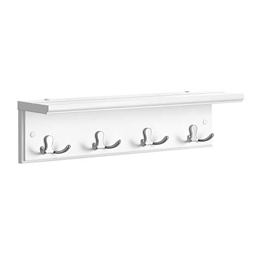 Image of SONGMICS Wall-Mounted Coat Rack with 4 Metal Dual Hooks, Wooden Wall Hook Rack for Bedroom, Entryway, Bathroom, Kitchen, Living Room, White LHR42WT