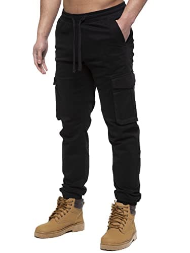 Image of 989Zé ENZO Mens Cargo Combat Jeans Elasticated Waist Cuffed Trousers Joggers EZ427 Black 34