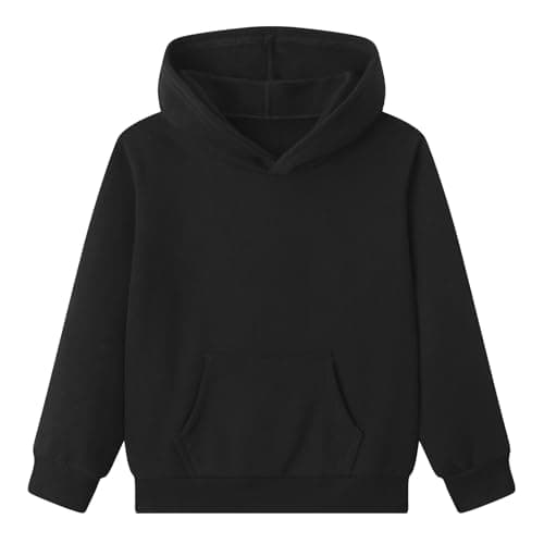 Image of Smazero Boys Girls Plain Black Hoodie Kids Pullover Sweatshirt Soft Fleece Lined Hooded Jumper Long Sleeve Casual Warm School PE Top for Children Age 12-13 Years
