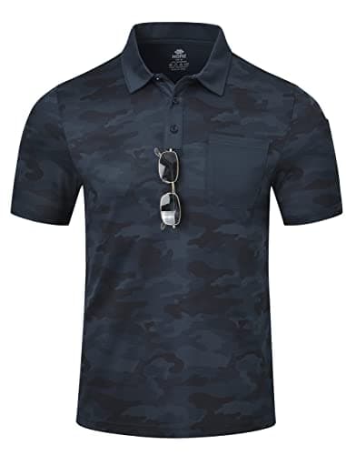 Image of MoFiz Men's Polos Short Sleeve Sport Polo Shirts Breathable Work Tactical Shirt Casual Military Golf Fishing Polo T-Shirt Camo Blue Size L