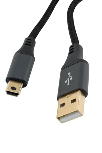 Image of USB 2.0 A to Mini-B 5-Pin Braided Cable – Metal Ends, 24AWG Power & Data Lead, Hi-Speed Transfer (2m)