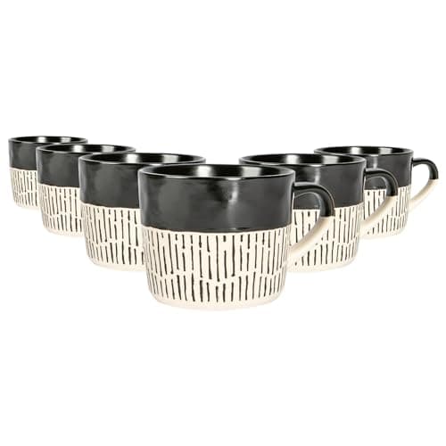 Image of Nicola Spring Ceramic Coffee Mugs Set - 475ml - 6pc Black Dipped Dash Stoneware Coffee Cups Dishwasher & Microwave Safe Large Tea Mugs for Hot Drinks, Hot Chocolate, Tea