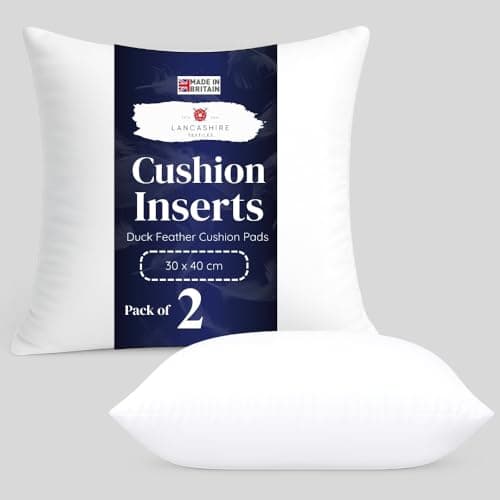 Image of Lancashire Textiles Cushion Pads Filled With Ethically Sourced Duck Feathers Encased In Pure Cambric Cotton Cover Pack of 2-20" x 20" (50cm x 50cm) - 100% Downproof Cotton Cover - Made in UK