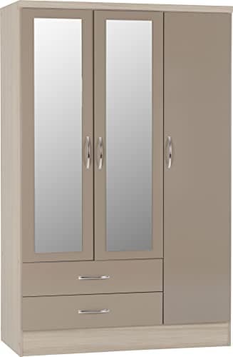 Image of Seconique Nevada 3 Door 2 Drawer Wardrobe in Oyster Gloss/Light Oak Effect Veneer