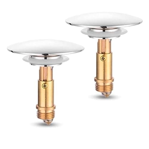 Image of Pop Up Click Clack Sprung Plug Stopper,Bathroom Basin Sink Drain Plug Stopper,Waste Push Button Brass Slotted Plug for Washbasin Bathroom 2pcs