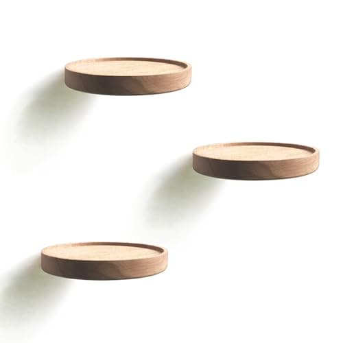 Image of anaan Coracle Floating Shelf wood round Wall Mounted Showcase Wall Shelf Hanging Planter Storage Wooden Shelf for plants photo candle Invisible Wall Decoration Design (Set of 3 Diameter Ø5.9 inch)