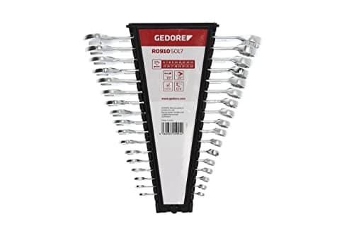 Image of Gedore Red Combination Spanner Set, 17 Pieces, SW 6-22, Chrome Vanadium Steel, Silver