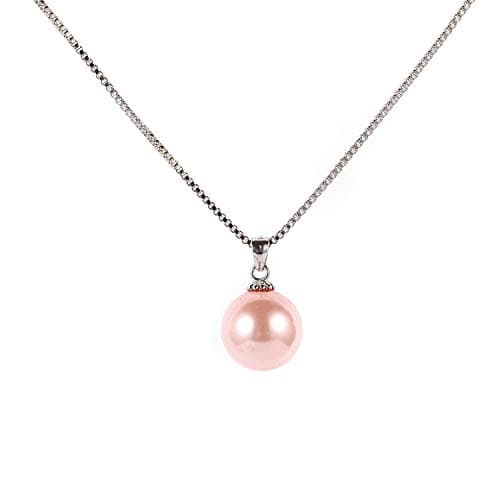 Image of Thajaling 10mm Freshwater Cultured Pink Pearl Pendant Silver Necklace Gift for Women on Birthday Mothers Day, Valentines Day