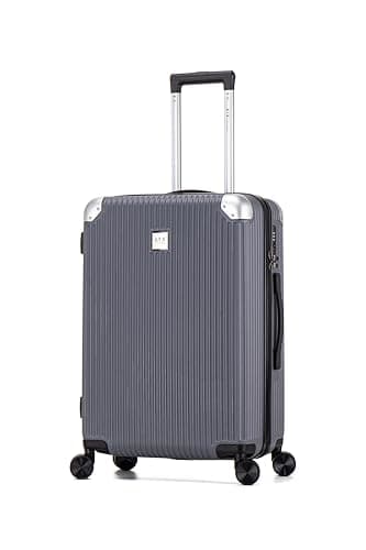 Image of ATX Luggage Medium Suitcase on 4 Dual Spinner Wheels Super Lightweight ABS Hard Shell Hold Check in with Built-in TSA Lock (Pewter Grey, 65 Liter)