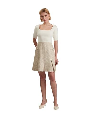 Image of Ted Baker London vulpad-Knit Bodice Boucle mini Dress, Ivory