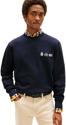 Image of Tommy Hilfiger Men’s Round Neck Small Crest Outline Sweatshirt, Blue (Desert Sky), M