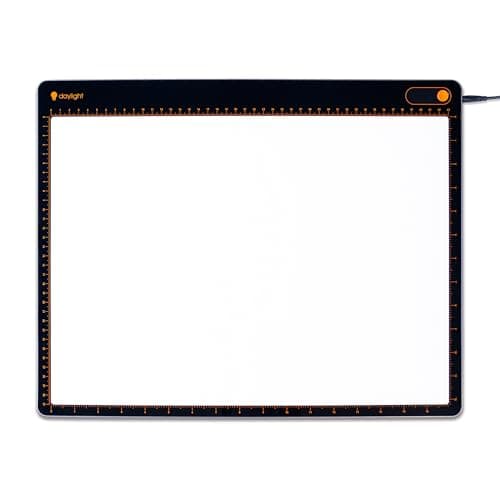 Image of Daylight Tabla XL™ A3 Professional Lightpad – Ultra-Slim Aluminum LED Tracing Board with 3-Step Dimmer and 6,800 Lux, Black/Orange
