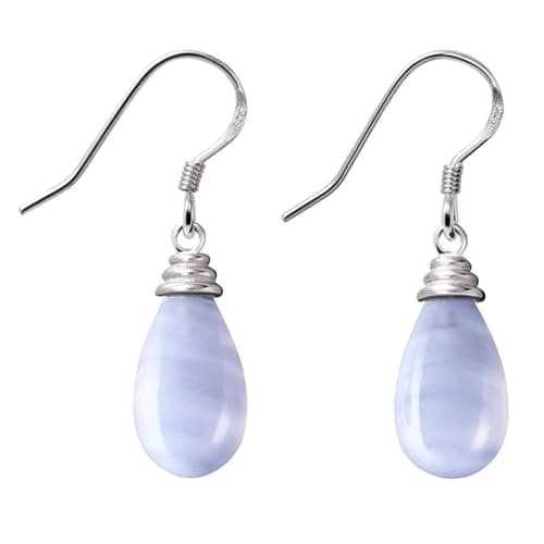 Image of Franki Baker Natural Blue Lace Agate Gemstone Drop Earrings on Sterling Silver. Length: 3.2cm