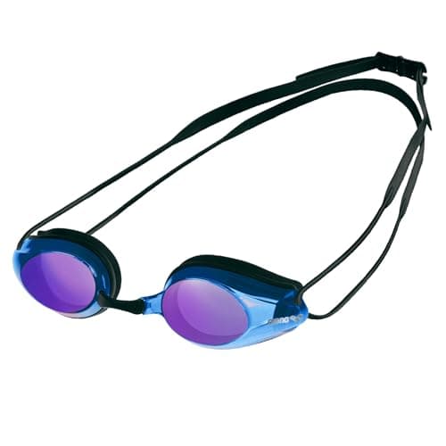 Image of ARENA Tracks Mirror Unisex Adult Race Swimming Goggles, Standard Pool Goggles with Anti-Fog Mirrored Lenses, UV Protection, 4 Interchangeable Nose Bridges, Silicone Seals