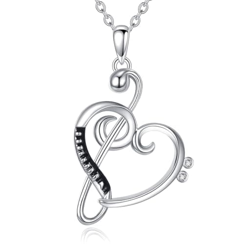 Image of CUPENDA Music Note Necklace 925 Sterling Silver Music Note Heart Pendant Treble Clef Jewellery for Women Men