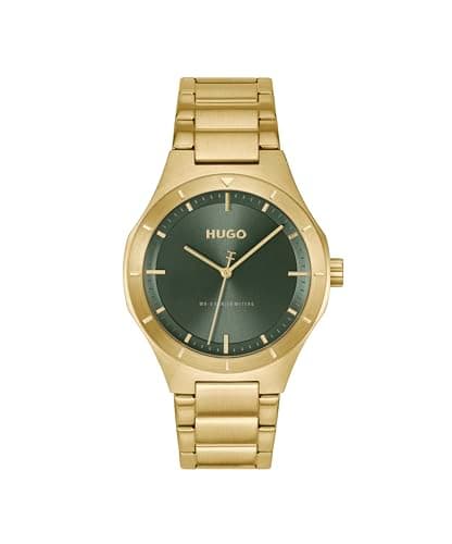 Image of HUGO Three Hand Quartz Movement Watch Gold Colored #LIT Collection with Gold Colored Stainless Steel Bracelet - 1530449
