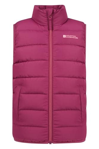Image of Mountain Warehouse Rocko Kids Padded Gilet - Water Resistant Coat with Microfibre Padding & Front Pockets, Boys & Girls - Spring Summer & Outdoors Berry Kids Size 3-4 Years