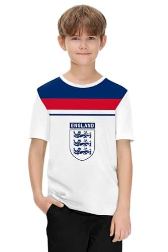 Image of BesserBay Boys Girls England Patriotic Football Jersey Short Sleeve Soccer Sport T-Shirt England-White 13-14 Years