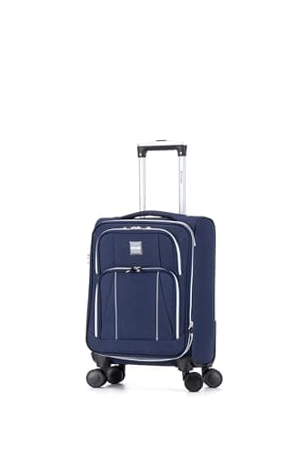 Image of Skylark Carry-on 20" Lightweight Soft Expandable Suitcase, Hand Luggage 4 Wheels & Combination Lock, 55x35x20cm | Accepted All Airlines easyjet, RyanAir, British Airways (Navy, 36 litres)