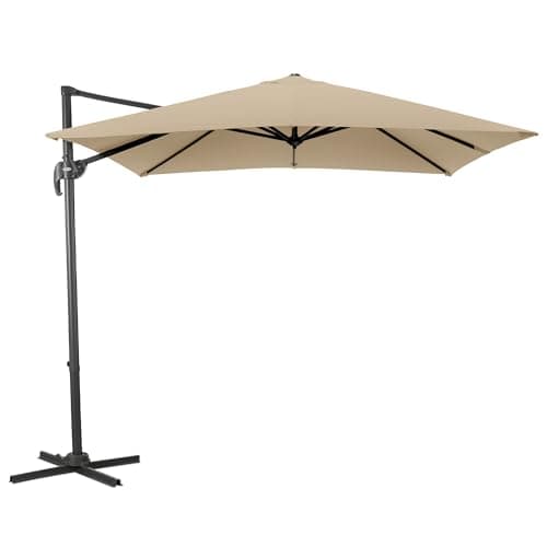 Image of CHRISTOW 2.5m Cantilever Parasol – Taupe, Large Banana-Style Umbrella for Garden Patio, Square Polyester Overhanging Canopy, UPF30+ UV Protection, Crank Handle, Tilt Function, 360° Rotation