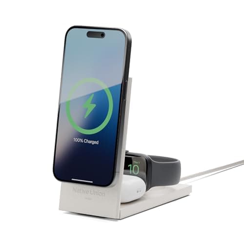 Image of Native Union Rise 3-in-1 Magnetic Wireless Charger – Qi2 Certified & MagSafe 15W Fast-Charging Foldable Charging Stand for iPhone Air, 17, 17e with Charging for AirPods (Pro) & Apple Watch (Sandstone)