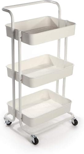 Image of 3 Tier Storage Trolley | Bathroom, Kitchen & Utility Unit | Book Cart | Make Up Rack | Mobile Organiser | Fruit & Vegetable Storage | M&W (White)