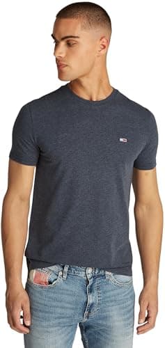 Image of Tommy Jeans Men's TJM XSLIM Jaspe HTR TEE EXT DM0DM20363 S/S T-Shirt, Blue (Dark Night Navy Heather), L