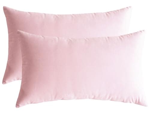 Image of Lutanky Velvet Cushion Covers 30 x 50 cm (Pack of 2) Lovely Rectangle Throw Pillow Cases Soft Solid Decorative Oblong Pillow Covers for Sofa Bedroom Car 12x20 Inch Pale Pink