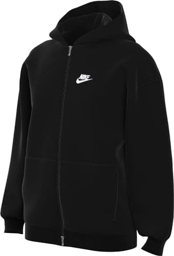 Image of NIKE FD2931-010 G NSW CLUB FLC OVRSZD FZ LBR Sweatshirt Girl's BLACK/WHITE Size L