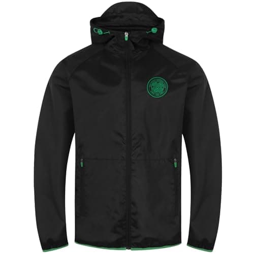 Image of Celtic FC Official Gift Mens Shower Jacket Windbreaker Black Green XL