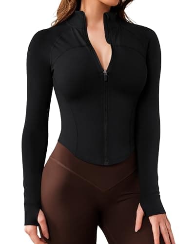 Image of Queenie Ke Women's Long Sleeve Yoga Crop Running Jacket - BBL Gym Jacket with Thumb Holes, Sports Activewear for Fitness & Workouts (Black, X-Small)