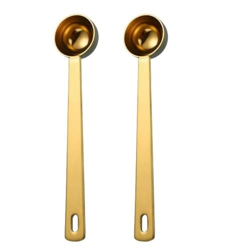 Image of 2Pcs Coffee Scoop & Tablespoon Measuring Spoon,5g Gold Stainless Steel Protein Scoop,Precision Measuring 5g Long Handle Coffee Scoops,Tablespoon Spoon for Coffee,Protein,Tea,Milk Brewin