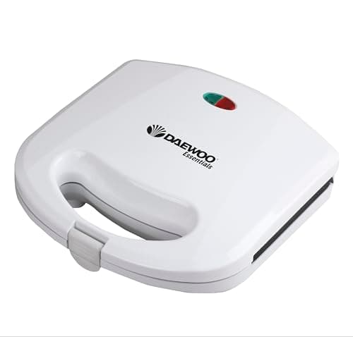 Image of Daewoo Essentials 2 Slice Sandwich Toaster Deep Fill, Non-stick Toasting Plates, Built In Handle With Locking Clip, Indicator Light, Non-slip Feet, Easy To Clean, Portable, Lightweight, Compact, White