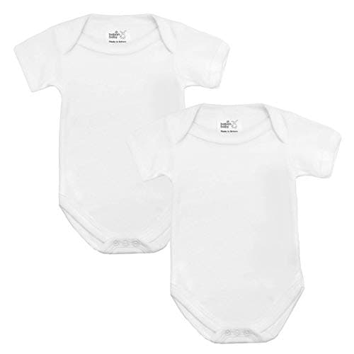 Image of Baby Bodysuits, Baby Vests, Newborn Vests, Cotton Short Sleeved Newborn Bodysuit, British Made for Boys or Girls, 2 Pack, White, 12-18 Months