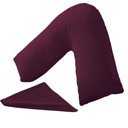 Image of KANAK V Shaped Pillowcase Plain Polycotton Back & Neck Support V Pillow cover Orthopaedic/Pregnancy/Nursing Pillow Case Cover Only (Plum)