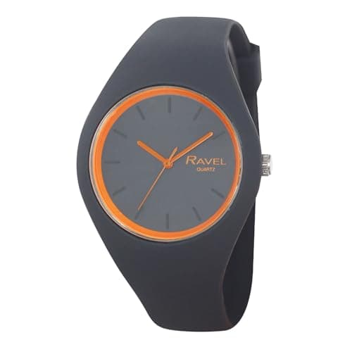 Image of Ravel - Unisex Slim Comfort Fit Contrast Silicon Strap Watch - Analogue Quartz - R1804.13 - Grey/Orange