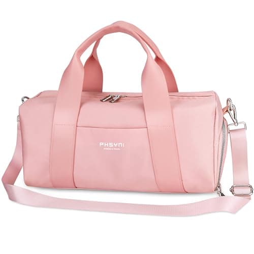 Image of Small Gym Bag for Girls Kids,Sport Duffle Bag for Women Fitness Workout, Travel, Dance, Ballet, Swim with Shoes Compartment & Waterproof Pocket,Easy Carrying Pu Leather Handle (Pink,16"-Small)