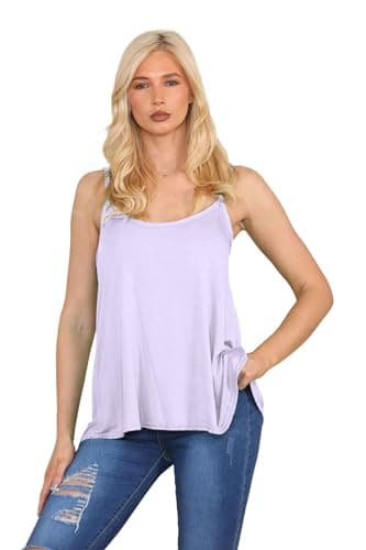 Image of janisramone® Strappy Camisole Tops for Women, Flared Swing Scoop Neck Womens Tank Tops, Plain Sleeveless Stretchy Summer Vests, Ideal Casual and Party Wear Lilac