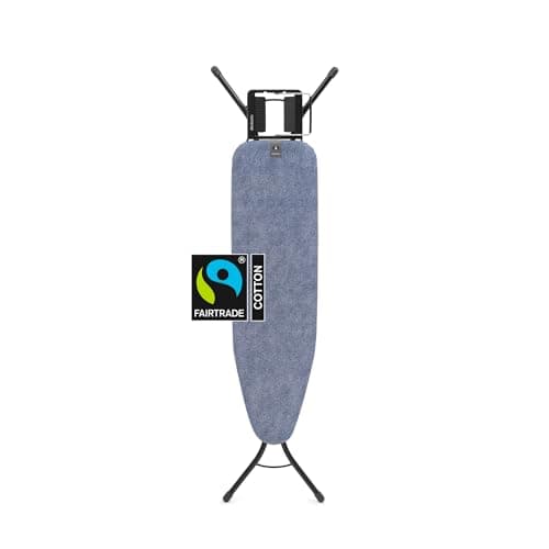 Image of Brabantia - Ironing Board A - With Steam Iron Rest - Adjustable in Height - Non-Slip Rubber Feet - Cotton Cover with Foam Layer - Foldable - Denim Blue - 110x30 cm