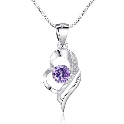 Image of Kamise Necklace Chain, 925 Sterling Silver Necklace with Purple Zirconia, Silver Chains mit Heart Teardrop Pendant,45cm Hypoallergenic Womens Necklaces, Love Jewellery for Mother's Day with Gift Box