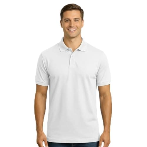 Image of Medium White Quality Polo Shirts with Front Placket and Button Ideal for Work wear or Casual wear