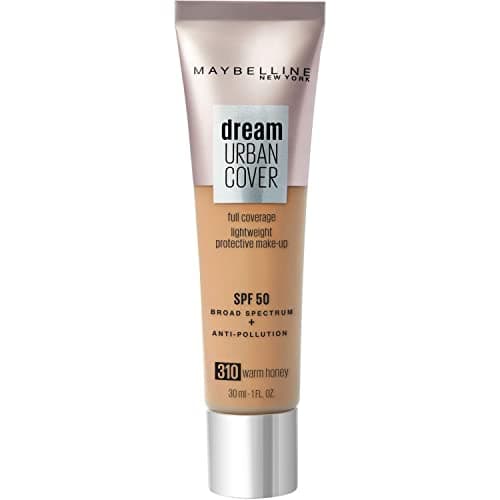 Image of Maybelline Hydrating Liquid Foundation SPF 50, Maybelline Dream Urban Cover, Lightweight All-in-One Makeup for Sensitive Skin, Natural Flawless Finish, Shade: 310 Warm Honey